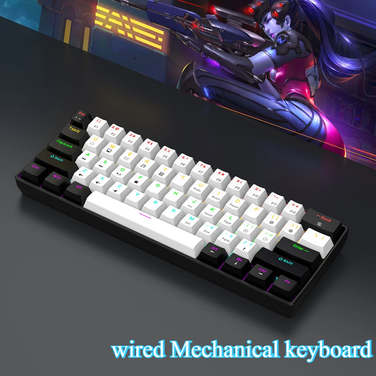 61-Key Mechanical Gaming Keyboard – Compact 60% Design with Multicolor Backlight