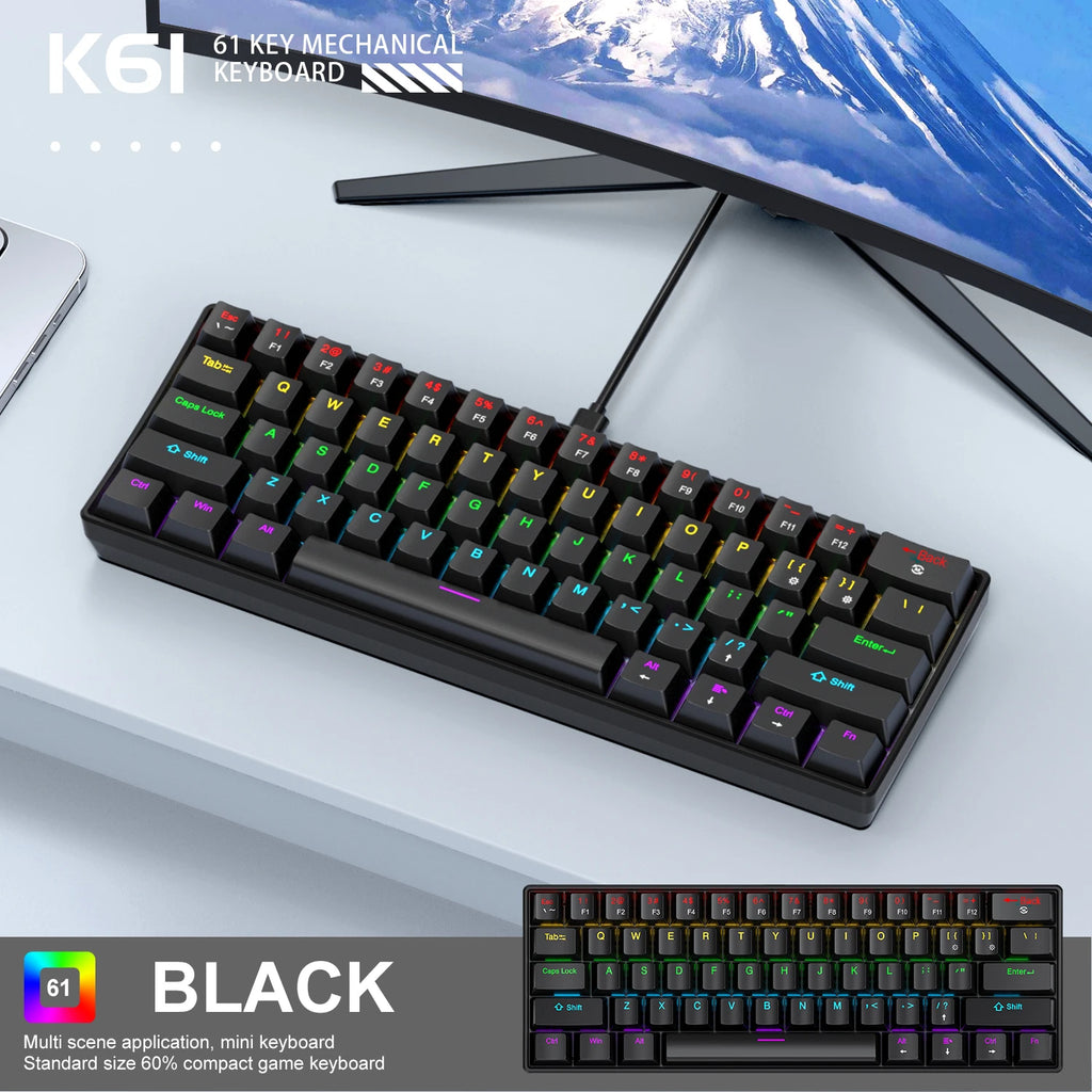 K61 60% Mechanical Gaming Keyboard – 61-Key Wired, Hot-Swappable, RGB Backlit