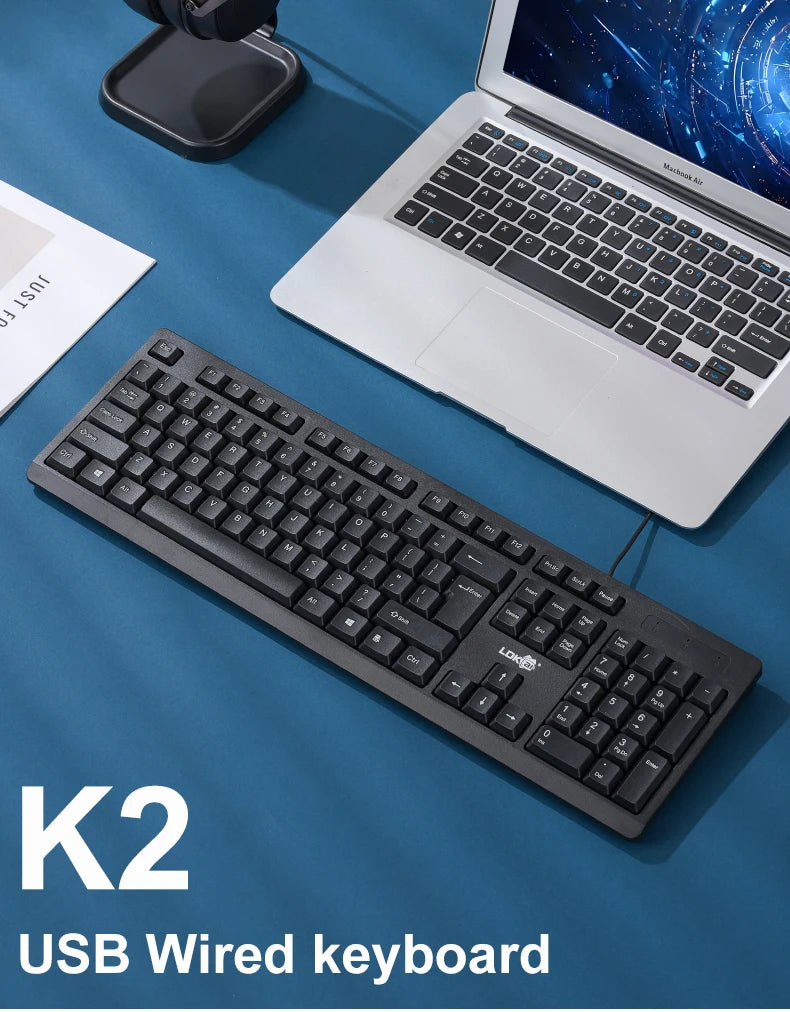 K2 Full-Size Office Keyboard – 104-Key Wired USB, Quiet Typing & Plug-and-Play