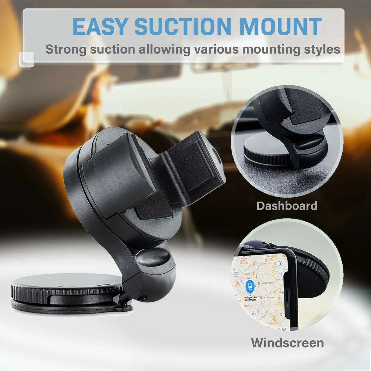 Universal Car Phone Holder – 360° Rotating Windshield & Dashboard Mount