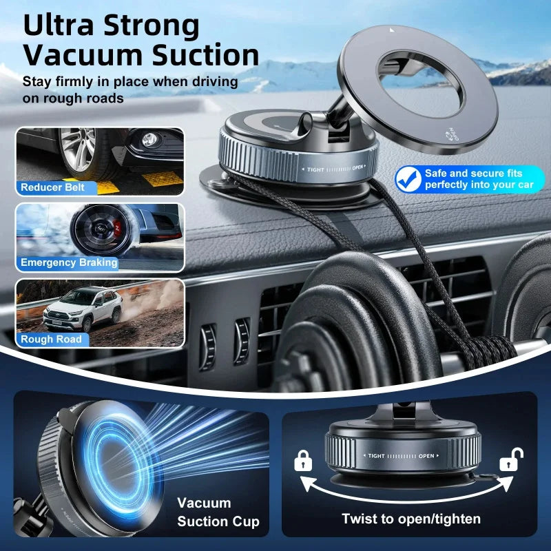 Magnetic Phone Holder – 360° Rotating Foldable Vacuum Suction Mount