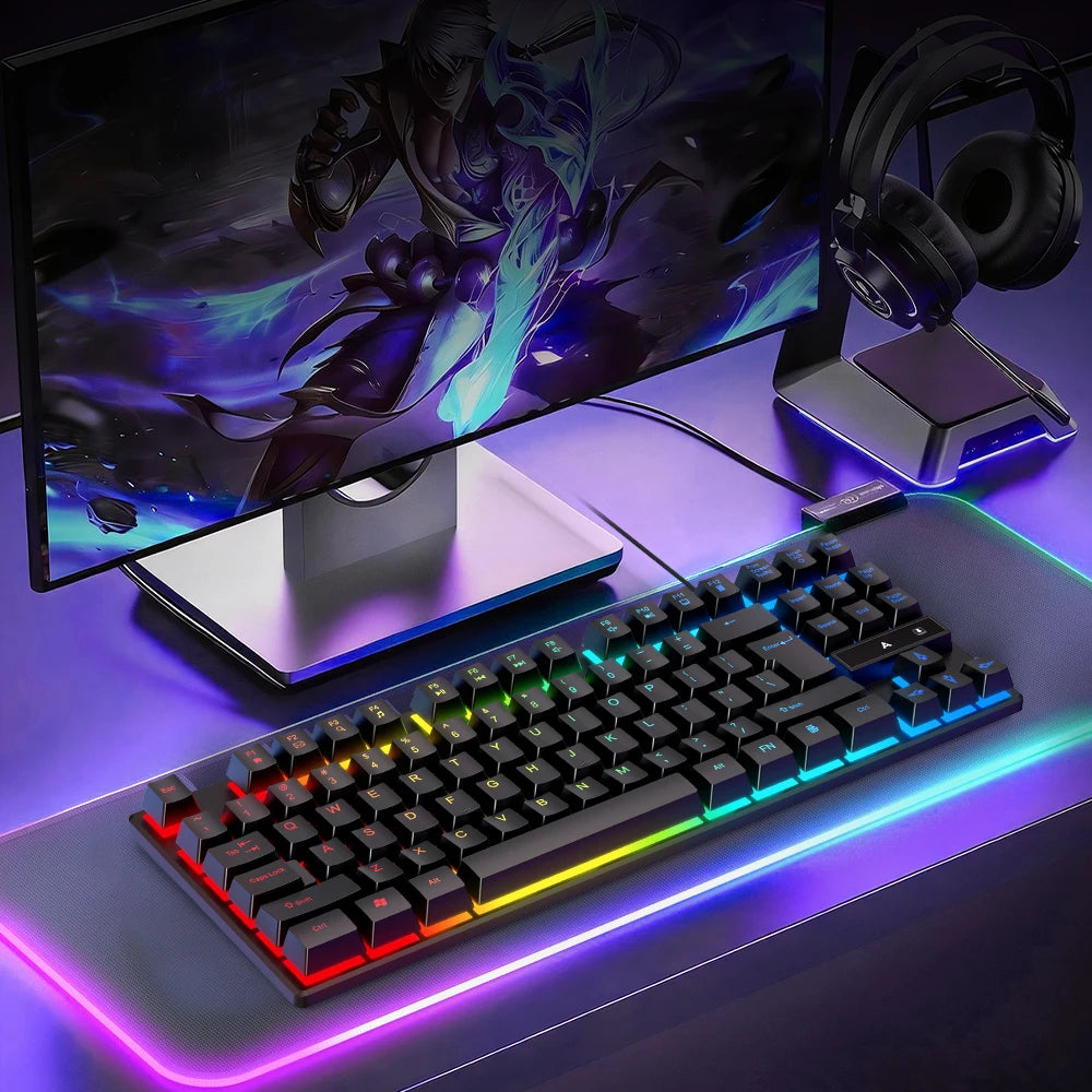 K87 Pro 87-Key TKL Gaming Keyboard – Wired USB, RGB Backlit & Floating Keycaps