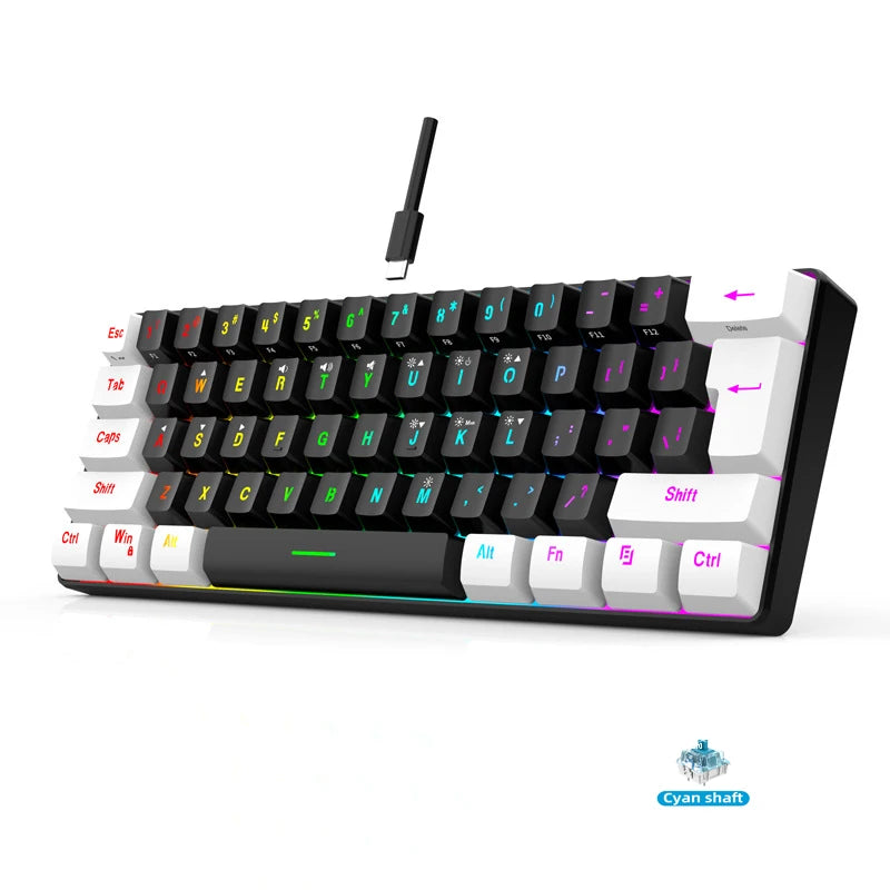 61-Key Mechanical Gaming Keyboard – Compact 60% Design with Multicolor Backlight
