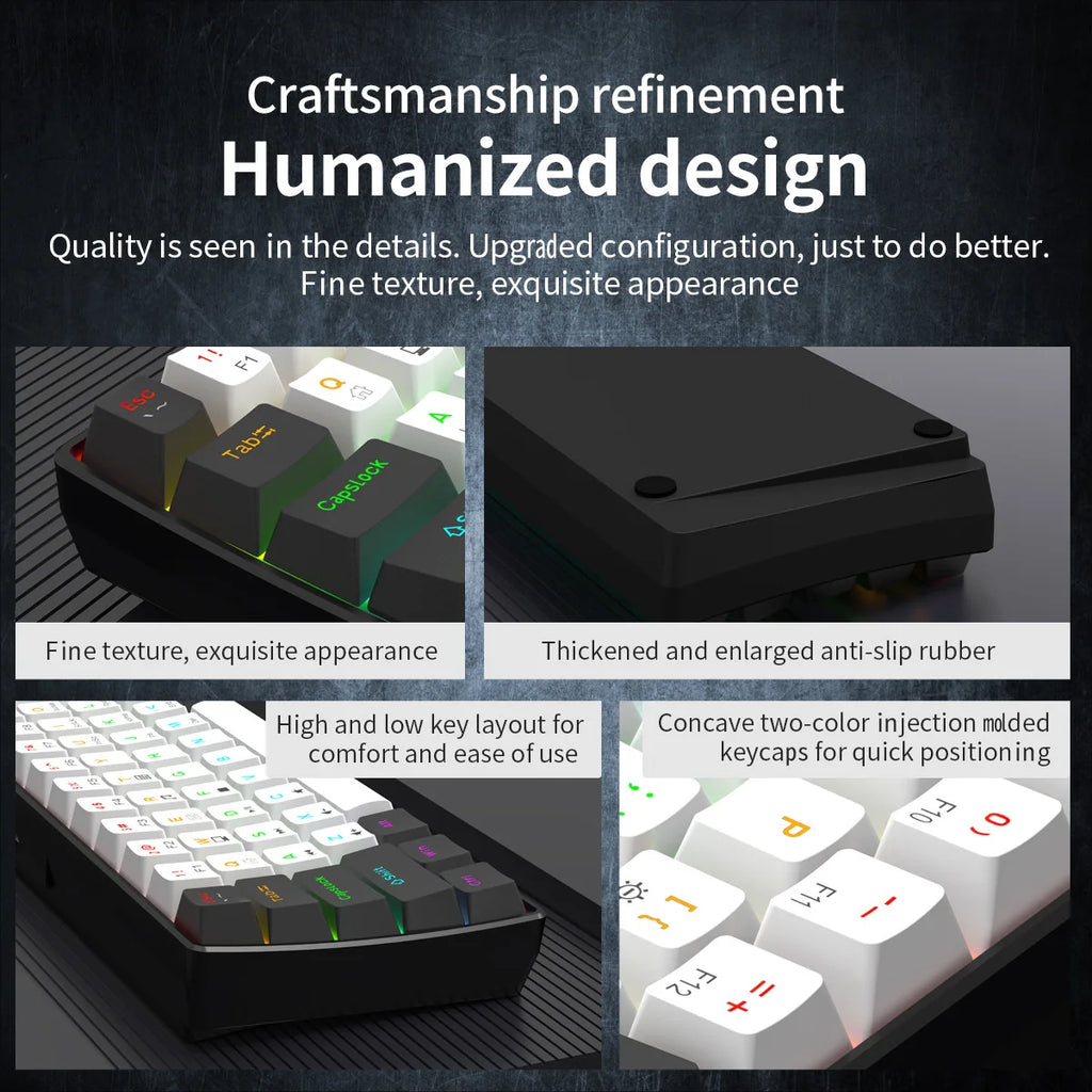 61-Key Mechanical Gaming Keyboard – Compact 60% Design with Multicolor Backlight