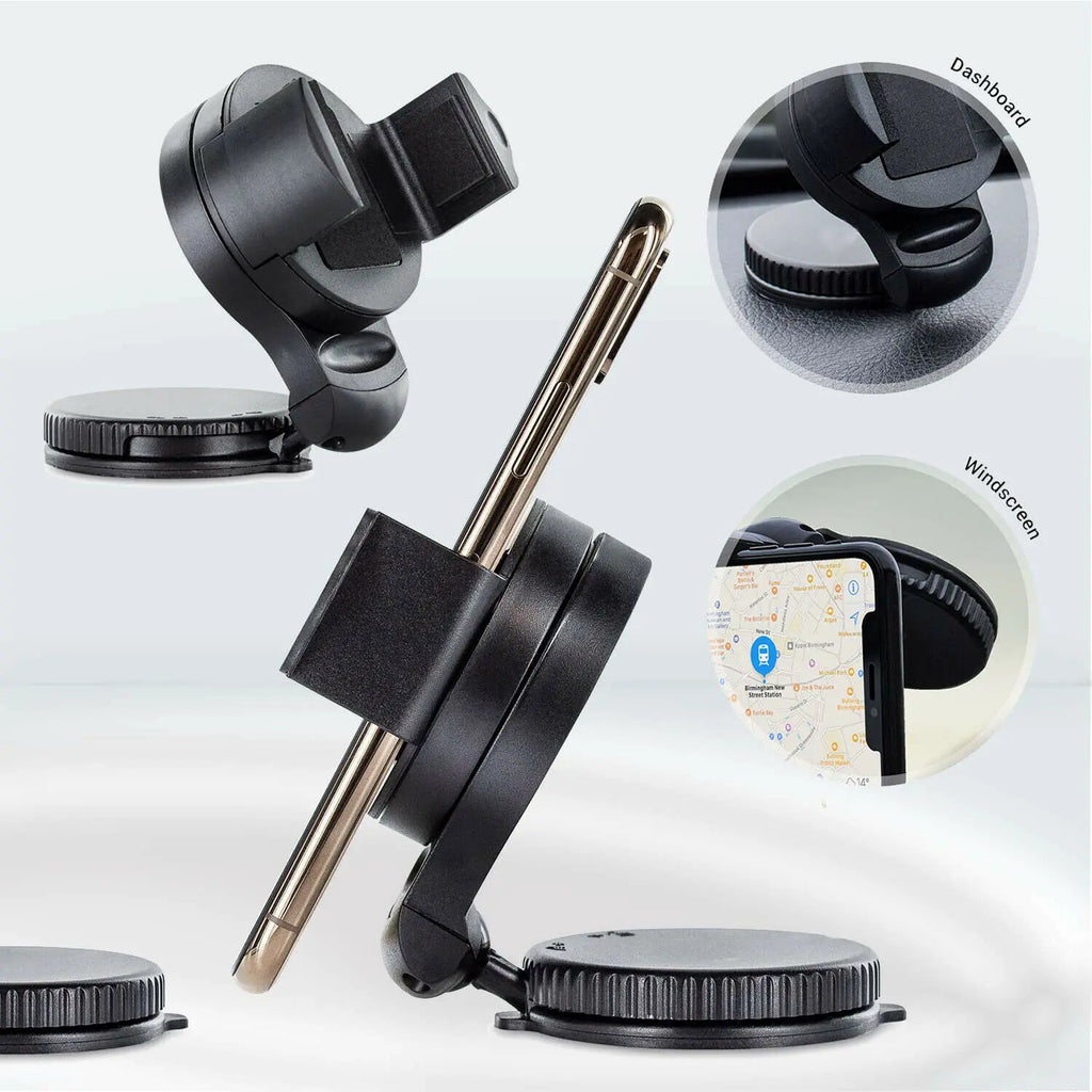 Universal Car Phone Holder – 360° Rotating Windshield & Dashboard Mount