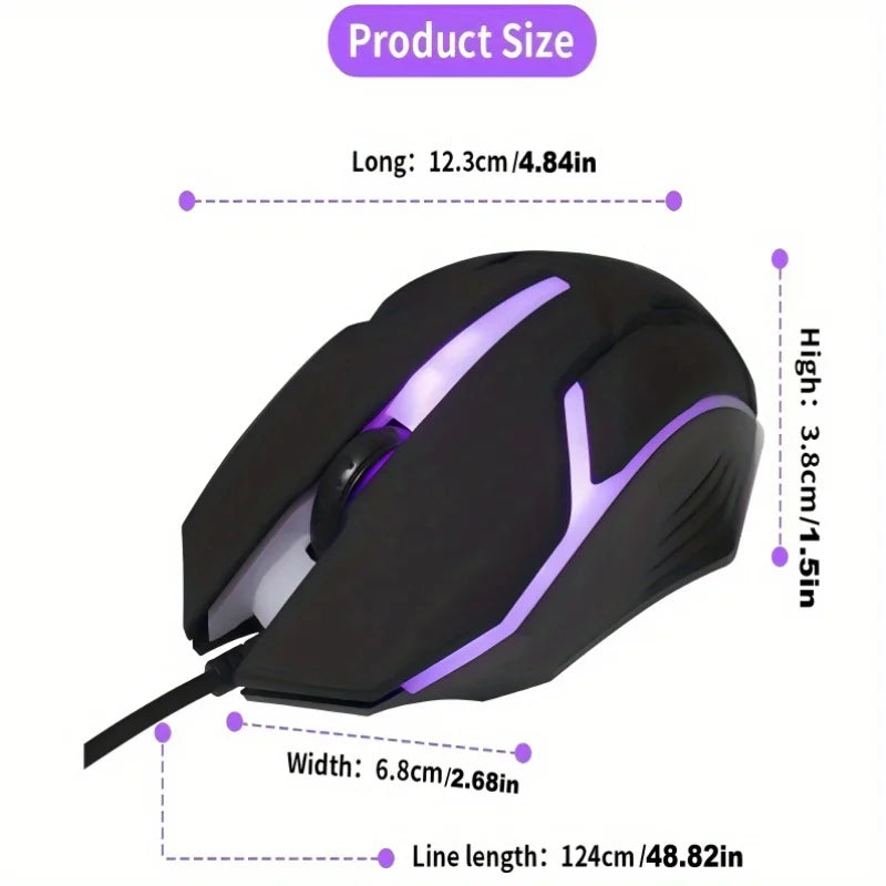 Wired Gaming Mouse with RGB Backlight, USB-Powered, Ergonomic Design for PC and Laptop - Perfect for E-Sports and Office Use.