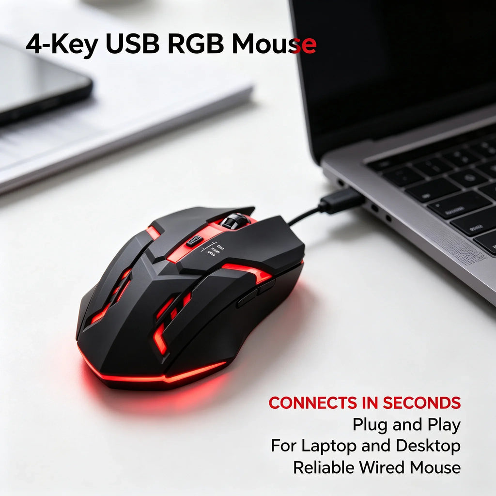 New Latest High-quality Ergonomic Gaming Mouse, Suitable for Desktop and Laptop Computers, 4-button USB RGB Backlit Mouse