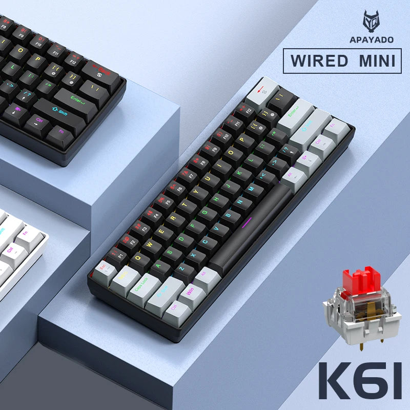 K61 60% Mechanical Gaming Keyboard – 61-Key Wired, Hot-Swappable, RGB Backlit
