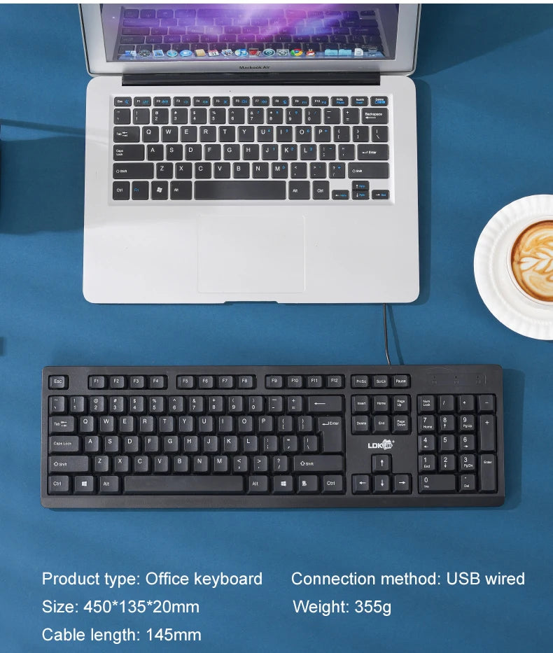 K2 Full-Size Office Keyboard – 104-Key Wired USB, Quiet Typing & Plug-and-Play