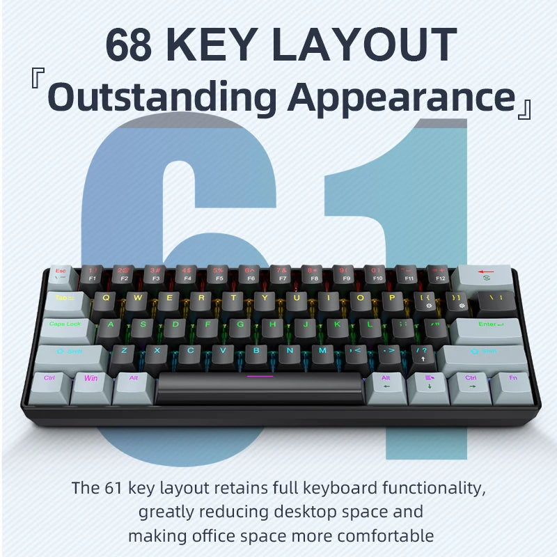 K61 60% Mechanical Gaming Keyboard – 61-Key Wired, Hot-Swappable, RGB Backlit
