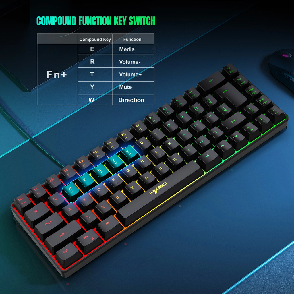 V200 68-Key Gaming Keyboard – Wired USB, RGB Backlight & Compact Design