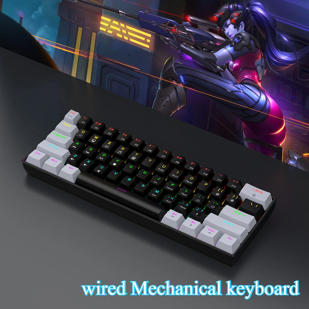 61-Key Mechanical Gaming Keyboard – Compact 60% Design with Multicolor Backlight